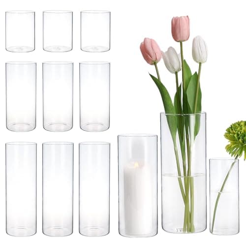 Hurricand 3PCS Glass Pillar Candle Holder for Weddings and Centerpieces