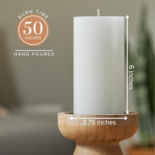 Rustic 3x6 inch White Pillar Candles Set of 6, Unscented for Weddings, Parties, Spas