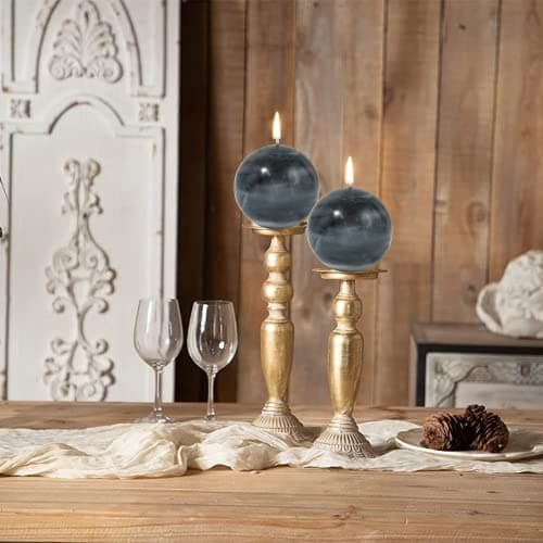 Turquoise Rustic Ball Pillar Candles for Weddings and Home Decor - Set of 3