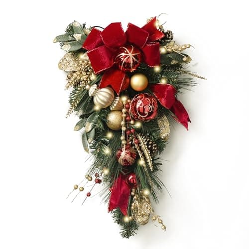 Valery Madelyn 24" Red Gold LED Outdoor Swag for Home Decor