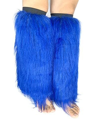 Dionysia Fuzzy Faux Fur Leg Warmers, Long Boots Cuff Cover, Elastic, 18"