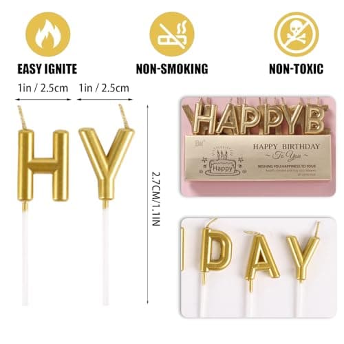 Happy Birthday Cake Candles & Party Decorations, Gold Wedding Anniversary Topper