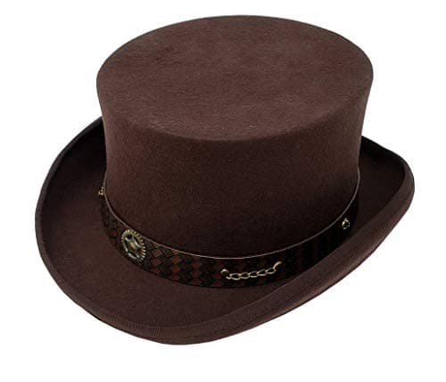 Different Touch 100% Wool Victorian Steampunk Top Hat with Leather Band