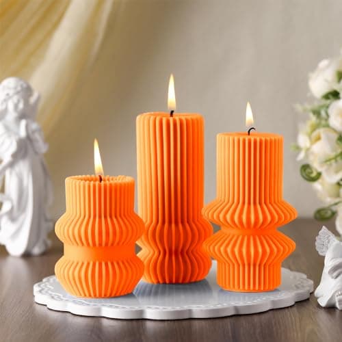 MTLEE Ribbed Pillar Candles for Modern Home Decor