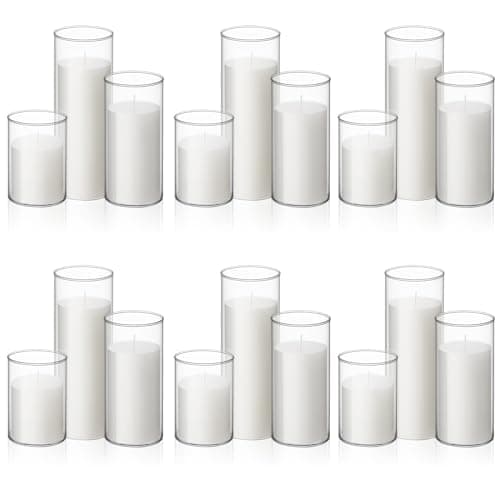 Shihanee 36 Piece Tall Cylinder Candle Sets with Glass Vases, Smoke Gray & White