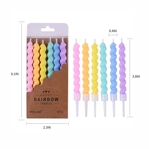 Rainbow Spiral Birthday Candles with Holders