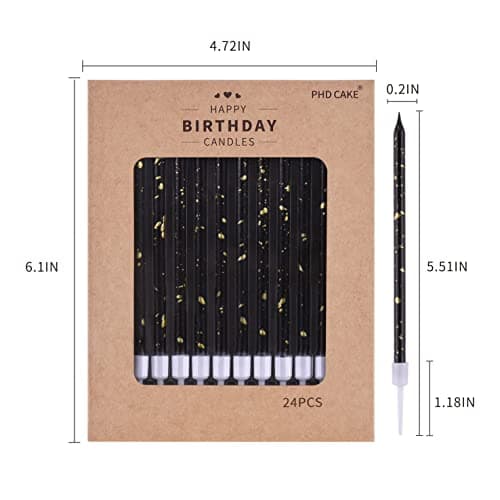 PHD CAKE Black Gold Long Thin Birthday Candles