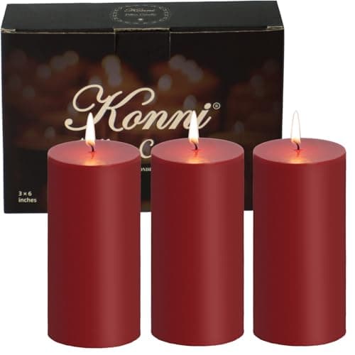 KONNI Ivory Pillar Candles Set of 3, 30-Hour Long-Burning Smokeless&Dripless