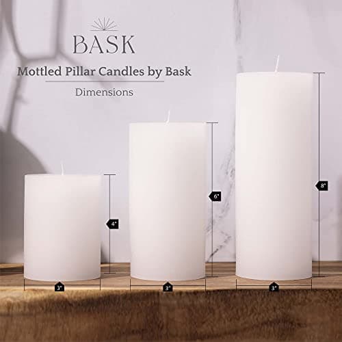 Unscented White Pillar Candles Set of 3 - Dripless, Smokeless by Bask
