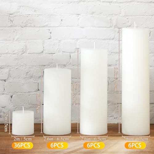 Shihanee 54 Pcs White Pillar Candle Bulk Set for Home Decor