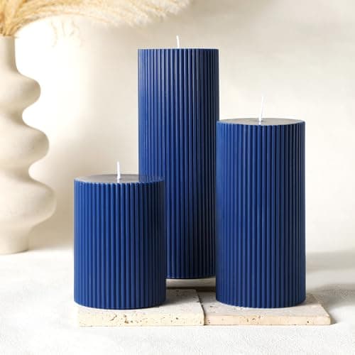 3-Pack Aesthetic Ribbed Soy Wax Candles, White, 3" to 8" High for Home Decor
