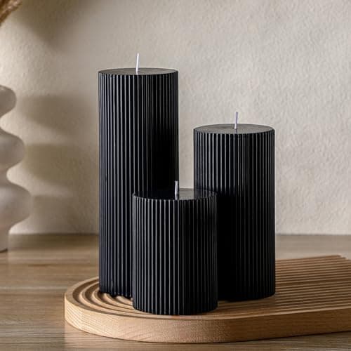 3-Pack Aesthetic Ribbed Soy Wax Candles, White, 3" to 8" High for Home Decor