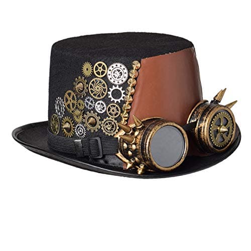 BPURB Unisex Steampunk Top Hat with Goggles Gothic Victorian Style