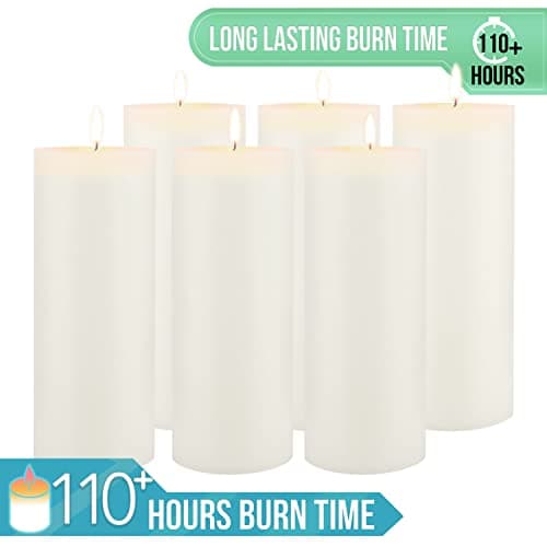 Stonebriar White Tall Pillar Candles, 6 Pack, 3x8 Inch, 110 Hour Burn Time