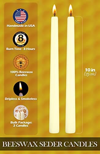 White Beeswax Ner Mitzvah candles - 8hr burn, tall pack of 2