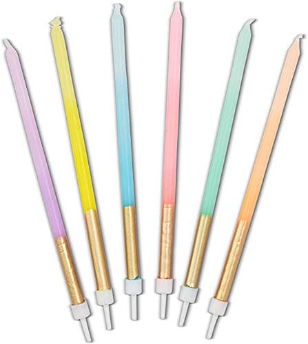 Pastel Ombre Long Thin Birthday Cake Candles (5 in., 24 Pack)