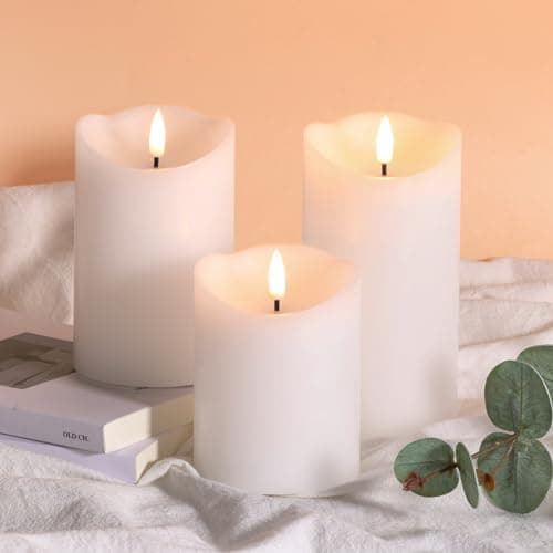 Realistic Battery-Powered White Flameless Candles with Remote, Φ 3" H 4" 5" 6"