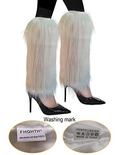 Dionysia Fuzzy Faux Fur Leg Warmers, Long Boots Cuff Cover, Elastic, 18"