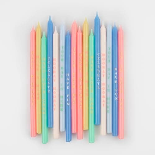 Meri Meri Happy Birthday Candles Pack of 16, 2 Sizes, Unscented