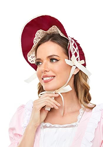 KUOIN Victorian Lace Bonnet Hat for Women Colonial Sun Cap