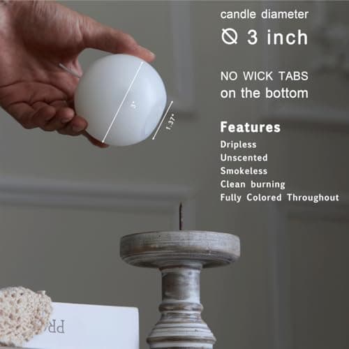 MOZEAL 3 Inch White Round Pillar Candles Set of 3 - Elegant, Dripless, Unscented, Smokeless