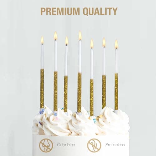 Gold Sparkle 24-Pack 5.5" Long Thin Glitter Birthday Candles