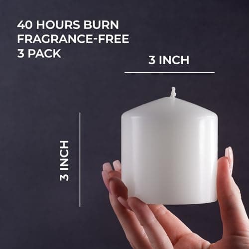 CANDWAX 3x3 White Pillar Candles Set - Elegant Unscented Candles for Home Relaxation