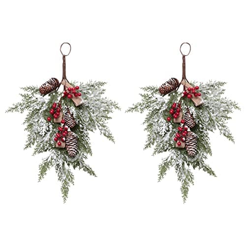 2 Pack Teardrop Christmas Swags with Red Berries for Home Decor