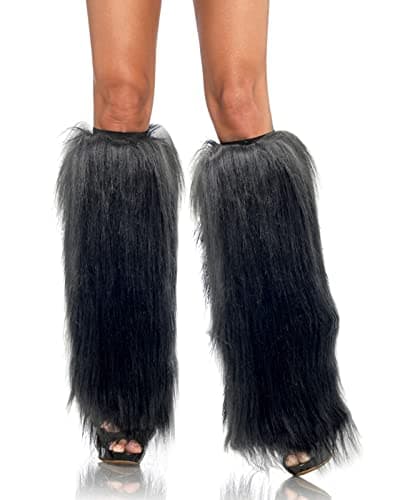 Dionysia Fuzzy Faux Fur Leg Warmers, Long Boots Cuff Cover, Elastic, 18"
