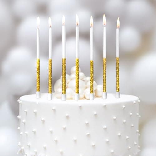 Gold Sparkle 24-Pack 5.5" Long Thin Glitter Birthday Candles