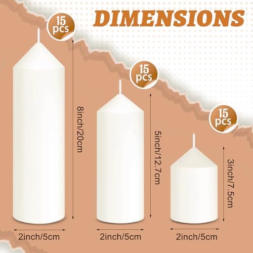 MTLEE Set of 60 White Pillar Unscented Emergency Decorative Candles for Home and Wedding