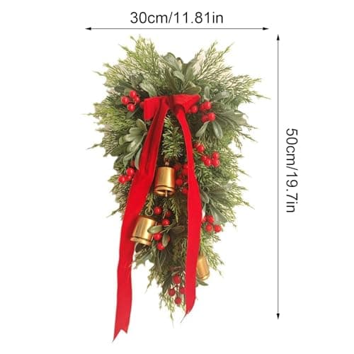 MOTUZP Red Berries & Bells 20 Inch Artificial Christmas Wreath