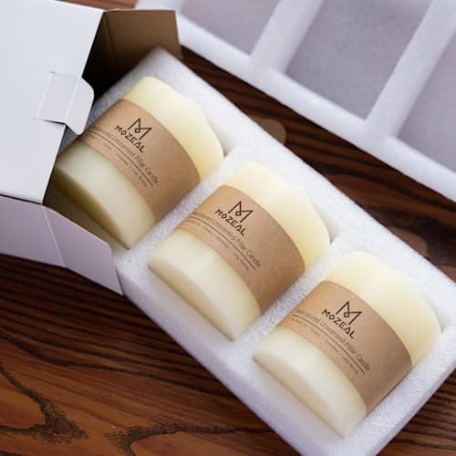 MOZEAL 3" Unscented White Pillar Candles, Set of 3, Smokeless, 60hr Burn Time