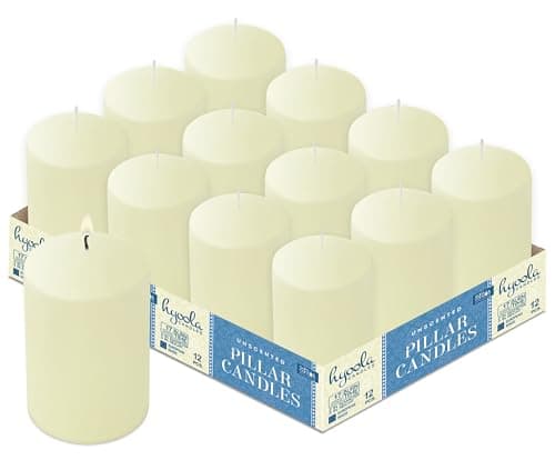 Hyoola Ivory Unscented Pillar Candles - 12 Pack EuropeanMade