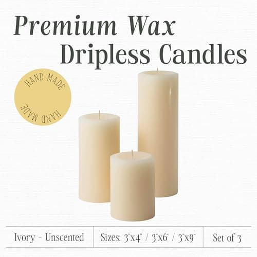 Mister Candle Ivory Dripless 3 Inch Pillar Candles Set of 3