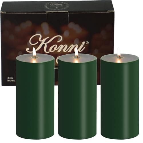 KONNI Ivory Pillar Candles Set of 3, 30-Hour Long-Burning Smokeless&Dripless