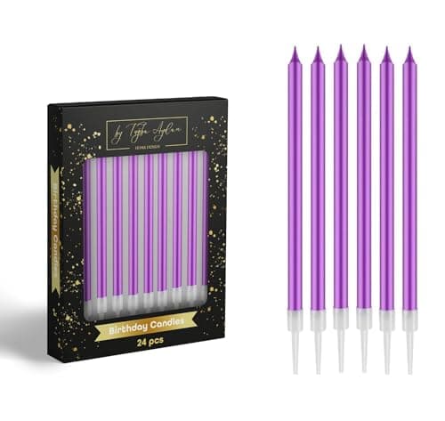 Birthday Candles - 24 Count Long Thin Rainbow Candles for Cake, Metallic Cake Candle for Birthday, Party