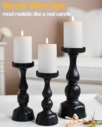 Large Real Wax Flameless Candles - 3Pack White Ribbed(LED, Timer, Remote)
