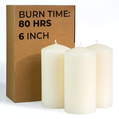 CANDWAX 3-Piece Ivory Large Pillar Candle Set - Long Burning Cylinder Candles