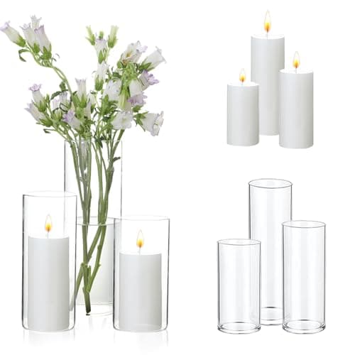 White Pillar Candles and Holders for Wedding Centerpieces(2.6" X 4.7", 5.9", 7.9")