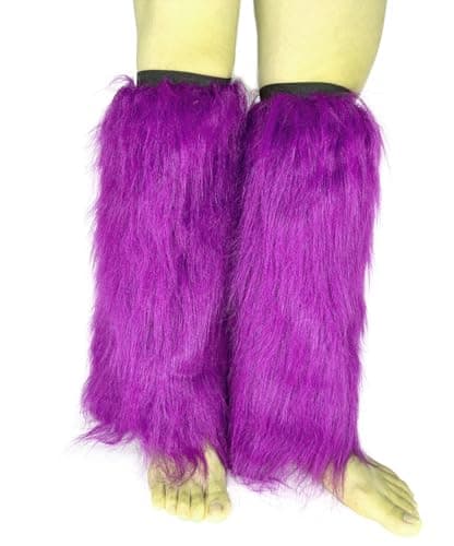 Dionysia Fuzzy Faux Fur Leg Warmers, Long Boots Cuff Cover, Elastic, 18"