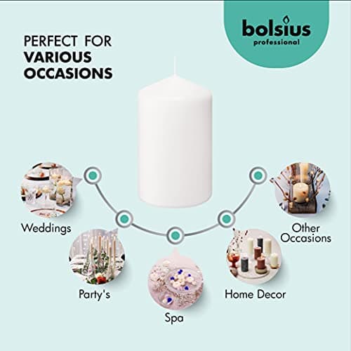 BOLSIUS 6 White Pillar Candles - 3x6 Inches, 70+ Hours Burn Time