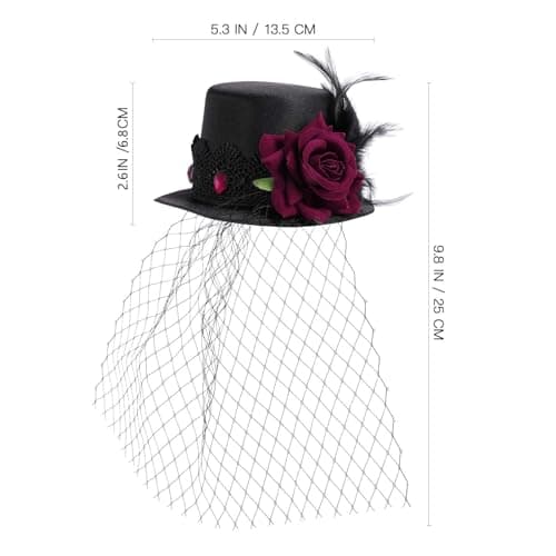 LEORX Black Veil Top Hat Hair Clip with Flower Decor for Masquerade and Halloween
