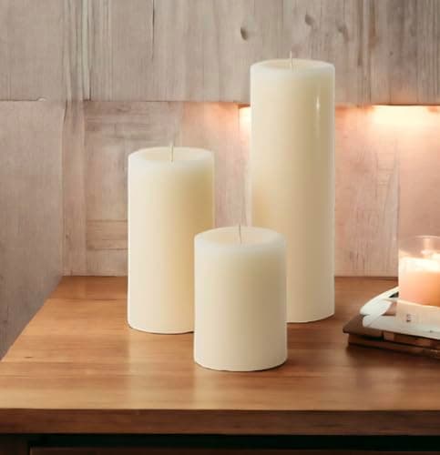 Mister Candle Dripless Assorted Pillar Candles for Wedding & Home Decor (Ivory)
