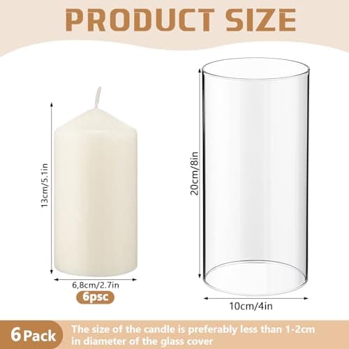 6-Piece White Pillar Candles with Hurricane Glass Cylinder Vases