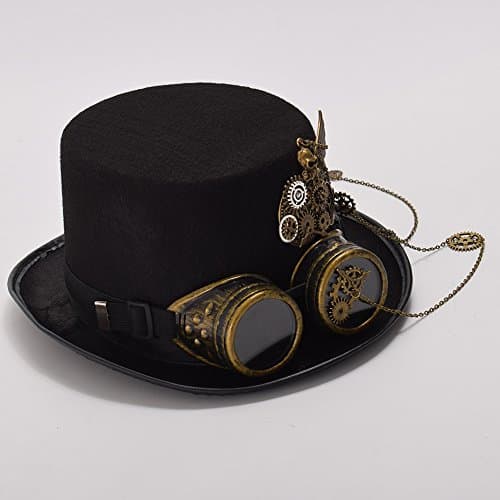 GRACEART Steampunk Top Hat for Women & Men with Removable Goggles