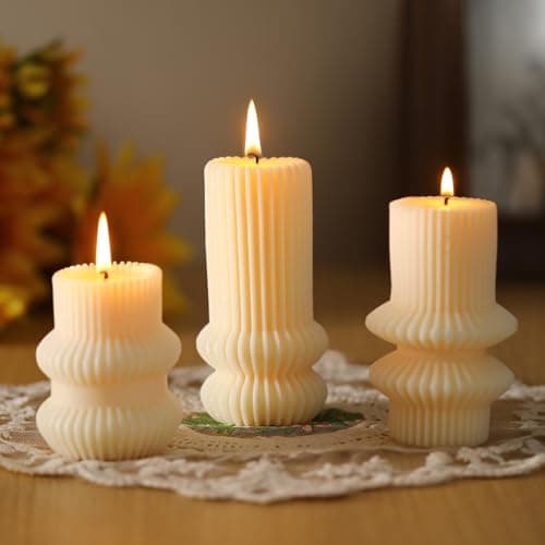 MTLEE Ribbed Pillar Candles for Modern Home Decor