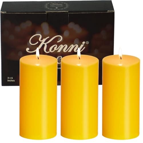 KONNI Ivory Pillar Candles Set of 3, 30-Hour Long-Burning Smokeless&Dripless