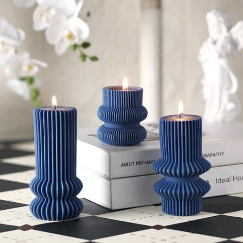 MTLEE Ribbed Pillar Candles for Modern Home Decor