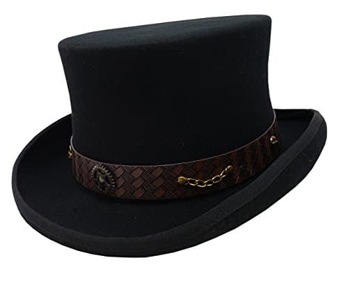 Different Touch 100% Wool Victorian Steampunk Top Hat with Leather Band